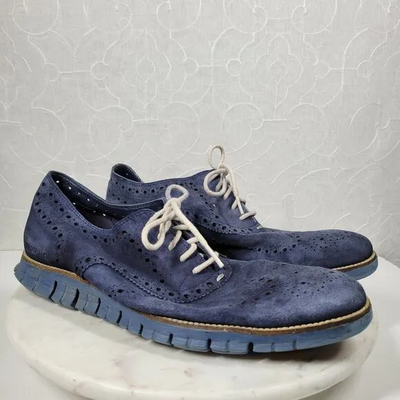 Cole Haan Zerogrand Oxfords Wingtip Dress Shoes Mens 13M Blue Suede Leather