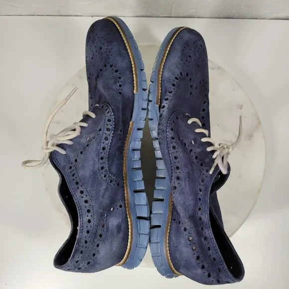 Cole Haan Zerogrand Oxfords Wingtip Dress Shoes Mens 13M Blue Suede Leather