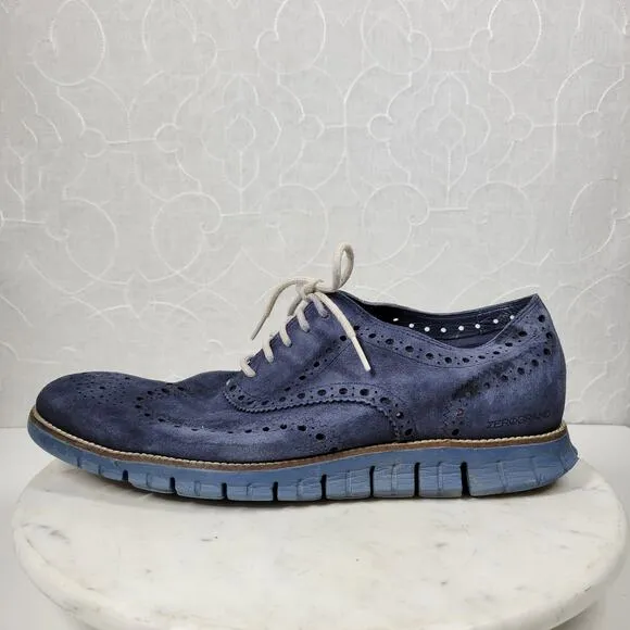 Cole Haan Zerogrand Oxfords Wingtip Dress Shoes Mens 13M Blue Suede Leather