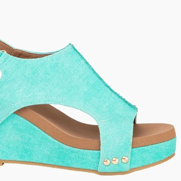Colombia Comfort MELISSA Turquoise Blue Denim Slingback Cork Wedge Sandals