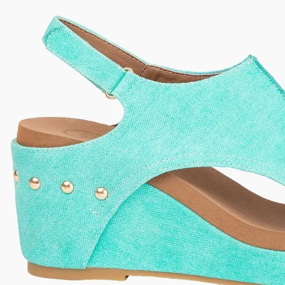 Colombia Comfort MELISSA Turquoise Blue Denim Slingback Cork Wedge Sandals