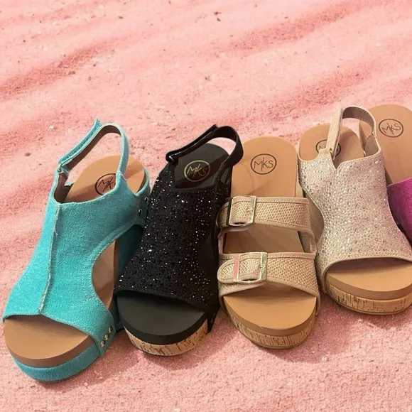 Colombia Comfort MELISSA Turquoise Blue Denim Slingback Sandal Wedge