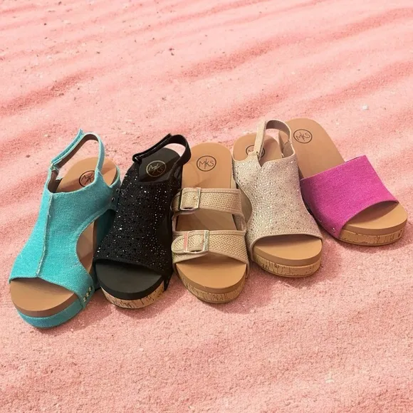 Colombia Comfort MELISSA Turquoise Blue Denim Slingback Sandal Wedge