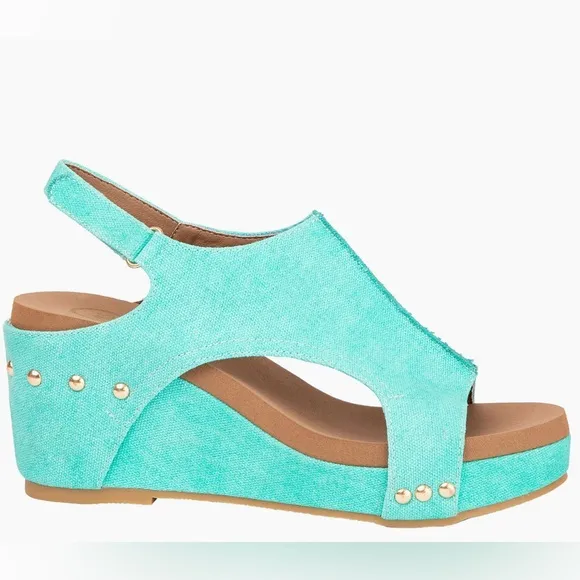Colombia Comfort MELISSA Turquoise Blue Denim Slingback Sandal Wedge
