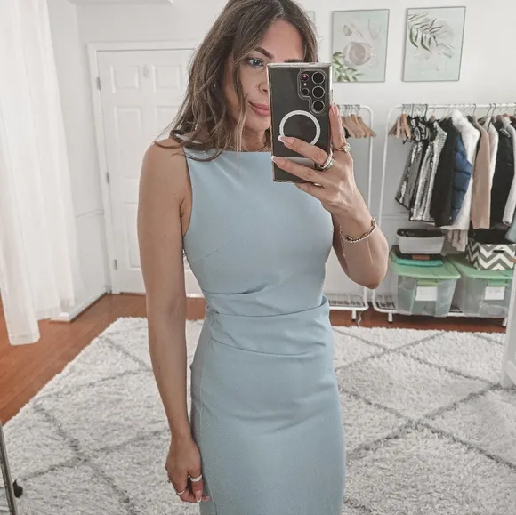 Commense Dusty Blue Sleevless Midi Dress Size S