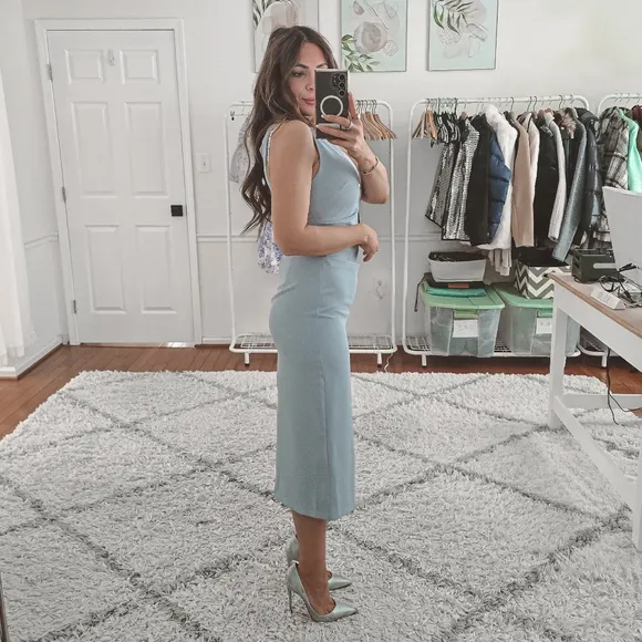 Commense Dusty Blue Sleevless Midi Dress Size S