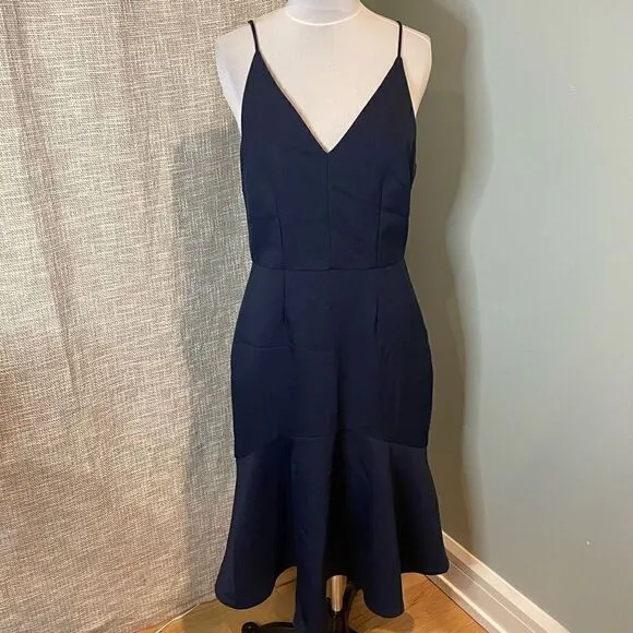 Cooper Street Navy Azalea Dress Small Midi 8 Wedding Guest Date Subtle Sexy