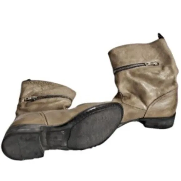 Cordani Leather Ankle Boots Side Zip Stacked Heel Taupe‎ Made in Italy size 7