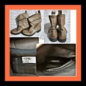 Cordani Leather Ankle Boots Side Zip Stacked Heel Taupe‎ Made in Italy size 7
