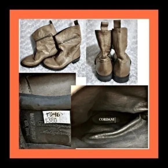 Cordani Leather Ankle Boots Side Zip Stacked Heel Taupe‎ Made in Italy size 7