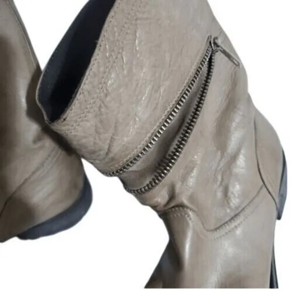 Cordani Leather Ankle Boots Side Zip Stacked Heel Taupe‎ Made in Italy size 7