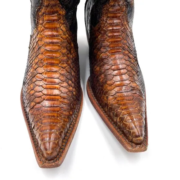 Corral Musgo Python Snakeskin Boots Black Brown Western Cut Outs Crystals Sz 6