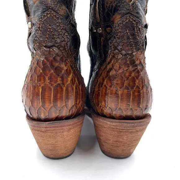 Corral Musgo Python Snakeskin Boots Black Brown Western Cut Outs Crystals Sz 6