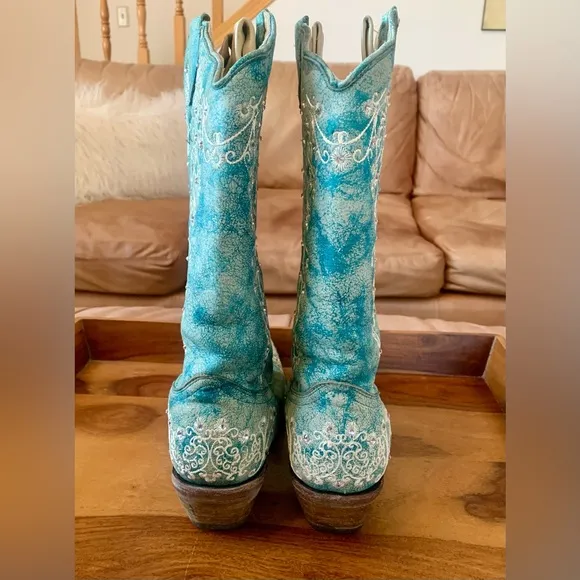Corral Turquoise Embroidered Rhinestone Western Boots