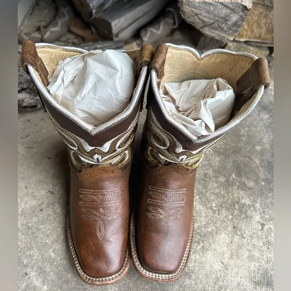 Corral Western Cowboy kids brown leather Boots Sz-12.5.   D