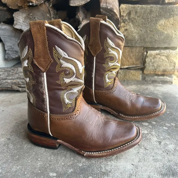 Corral Western Cowboy kids brown leather Boots Sz-12.5.   D