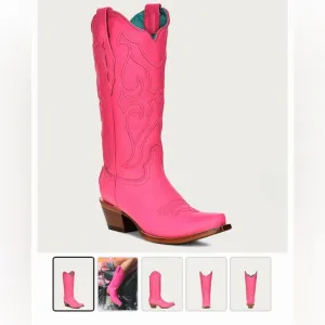 CORRAL WOMEN'S EMBROIDERY FUCHSIA SNIP TOE LEATHER COWBOY BOOT Style Z5138 Sz 7