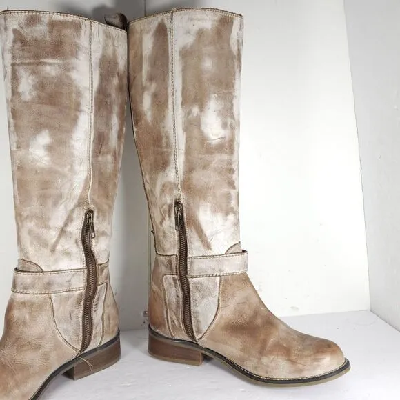Corral Women’s US 8,5M Tan Distressed Leather Side Zip Tall Riding Boots