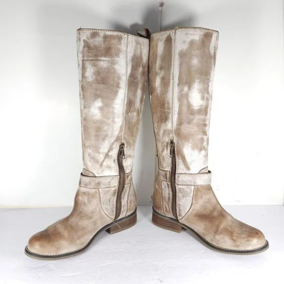 Corral Women’s US 8,5M Tan Distressed Leather Side Zip Tall Riding Boots