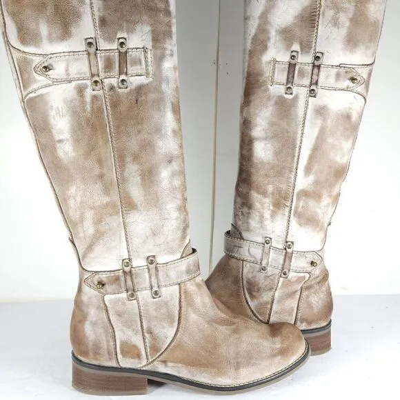 Corral Women’s US 8,5M Tan Distressed Leather Side Zip Tall Riding Boots