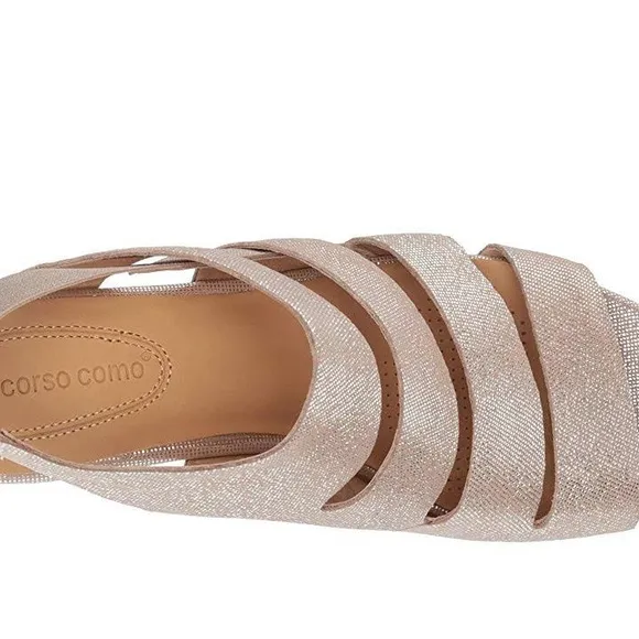 CORSO COMO ONTARISS BOHO WEDGES CHAMPAGNE METALLIC SLINGBACK SANDALS NWT
