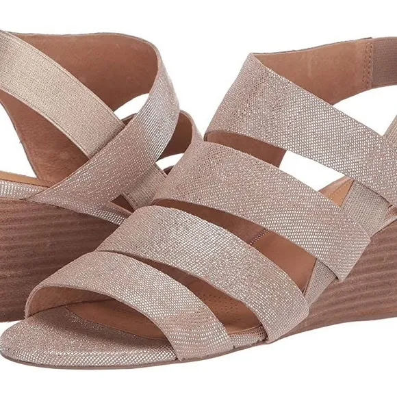 CORSO COMO ONTARISS BOHO WEDGES CHAMPAGNE METALLIC SLINGBACK SANDALS NWT