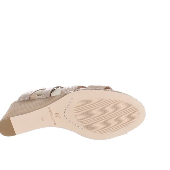 CORSO COMO ONTARISS BOHO WEDGES CHAMPAGNE METALLIC SLINGBACK SANDALS NWT