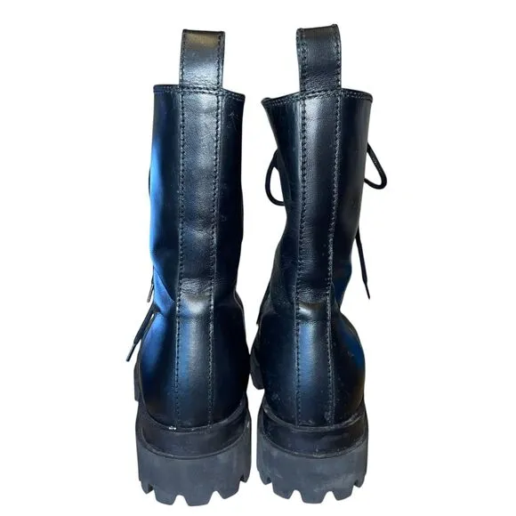 COS Boots 8 Chunky Black Leather Moto Tall Chelsea Boots Made in Portugal