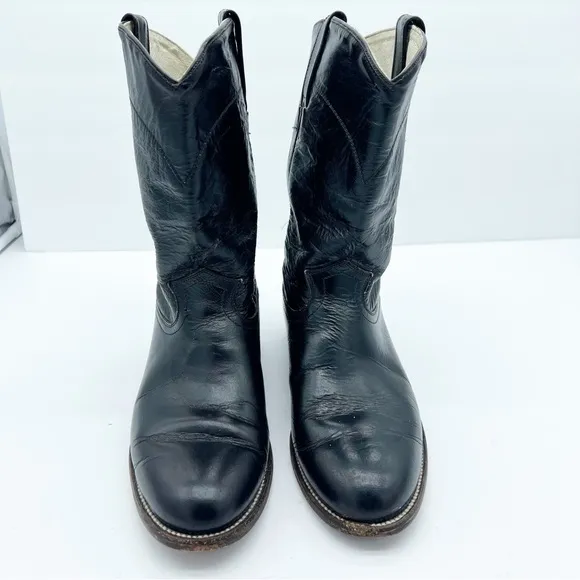 Cowtown Boots Black Leather Cowboy Boots Wide