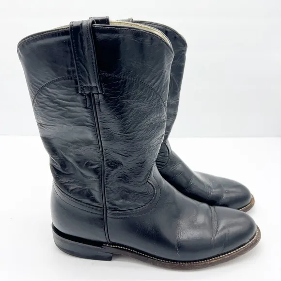 Cowtown Boots Black Leather Cowboy Boots Wide