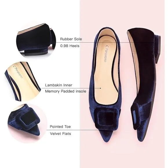 C.Paravano Women's Flats Velvet Pointed Toe Flats Size10