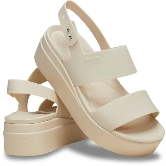 CROCS Cream Platform Wedges with Adjustable Straps