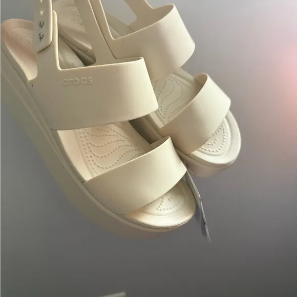 CROCS Cream Platform Wedges with Adjustable Straps