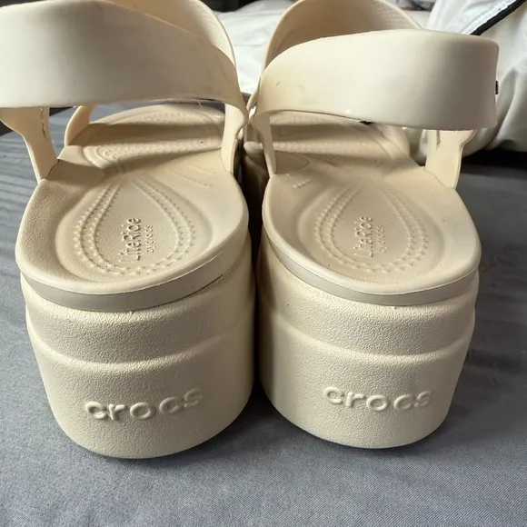CROCS Cream Platform Wedges with Adjustable Straps