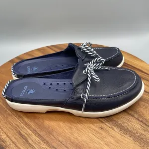 Crocs Mules Womens Size 10 Navy / Blue Leather Slip On Deck Boat Shoes 11816