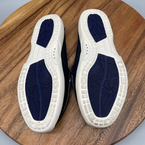 Crocs Mules Womens Size 10 Navy / Blue Leather Slip On Deck Boat Shoes 11816