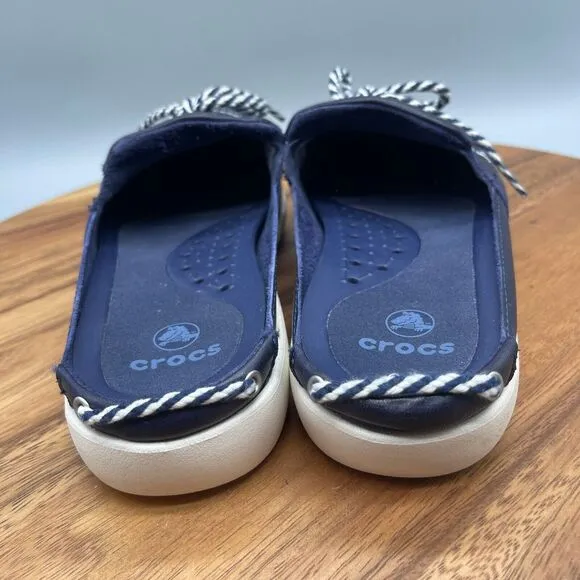 Crocs Mules Womens Size 10 Navy / Blue Leather Slip On Deck Boat Shoes 11816
