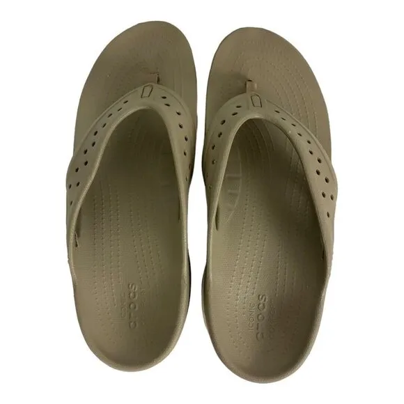 Crocs Swiftwater Men's Beige Khaki Stucco Deck Flip Flop Water Sandal Size 12