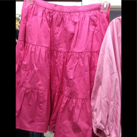 Cynthia Rowley Pink Tiered Cotton Skirt. Side Zip
