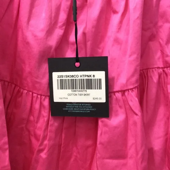 Cynthia Rowley Pink Tiered Cotton Skirt. Side Zip