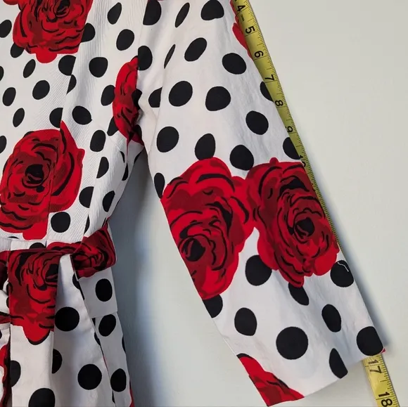 Dainty Jewells Floral Polka Dot Maxi Dress ¾ Sleeve Full Skirt Red Black White S