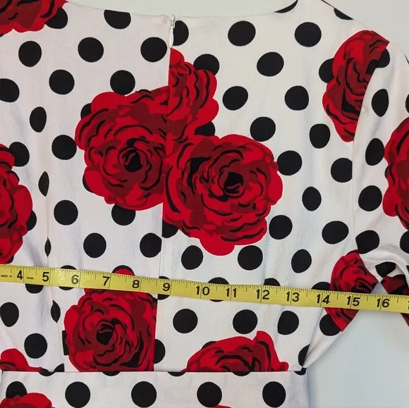 Dainty Jewells Floral Polka Dot Maxi Dress ¾ Sleeve Full Skirt Red Black White S