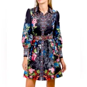 Dalia Collection by Dalia MacPhee Floral Mini Shirtdress