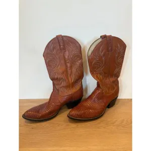 Dan post brown leather cowboy boots with lizard size 12