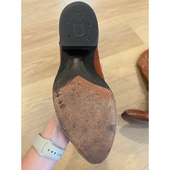 Dan post brown leather cowboy boots with lizard size 12