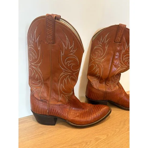 Dan post brown leather cowboy boots with lizard size 12