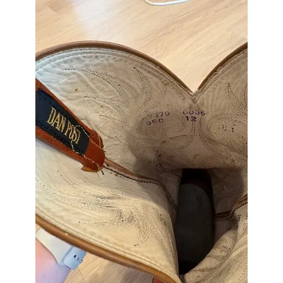 Dan post brown leather cowboy boots with lizard size 12