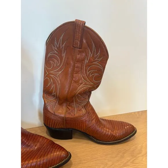 Dan post brown leather cowboy boots with lizard size 12