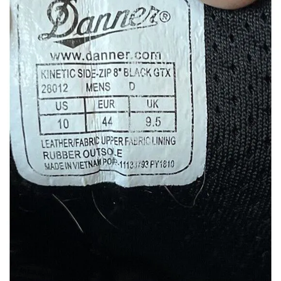 Danner Kinetic Side-Zip 8&quot; Tactical Boots Men's Size 10D Black Gore-Tex 28012‎