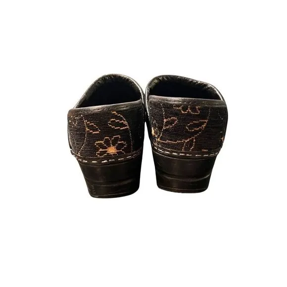 Dansco Black &amp; Gold Embroidered Floral Tapestry Women’s Slip On Clogs Shoes 37